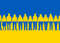 Ukrainische Flagge mit Menschen