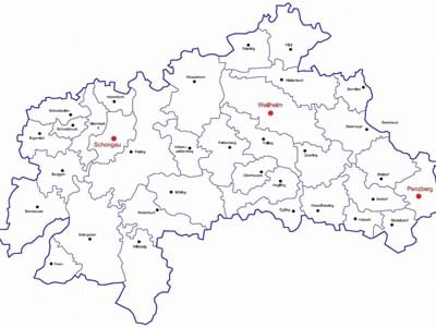 Landkreiskarte_WM-SOG_neutral Landkreiskarte des Landkreises Weilheim-Schongau mit den Namen der einzelnen Städte, Märkte und Gemeinden