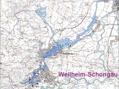 Kartenausschnitt ÜG Wörthersbach Landkarte mit Überschwemmungsgebiet