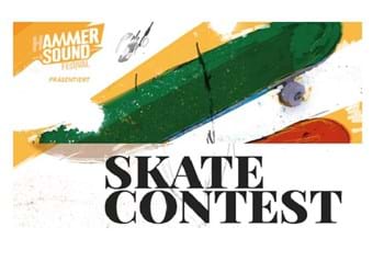 Bunte Skateboards und Schriftzug Skatecontest