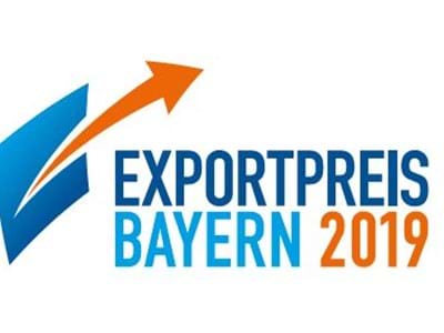 Exportpreis oranger Pfeil mit Schriftzug Exportpreis Bayern 2019