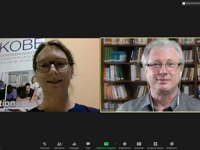 KOBE Webinar Utta Pollmeier, Leiterin der Koordinierungsstelle Bürgerengagement (KOBE) beim Landratsamt Weilheim-Schongau und Vereins-und Unternehmensberater Michael Blatz.