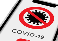 Smartphone mit Covid-19-Symbolik