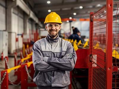 Arbeiter mit Helm Arbeiter mit gelbem Helm