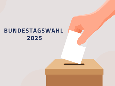 2025-Bundestagswahl Urne mit Hand - Bundestagswahl 2025