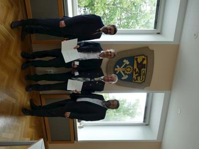 Große Freude über die Ehrung von Dr. Markus Söder in Weilheim 
(von links Landrat Dr. Johann Bertl, Wolfgang Kees aus Böbing, Gebhard Brennauer aus Penzberg und Bürgermeister der Stadt Penzberg, Thomas Kopf)